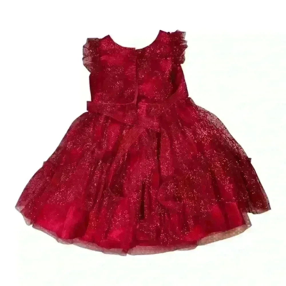 Jona Michelle Girls Dress Size 5 Red Glitter Party Dress - Picture 2 of 7